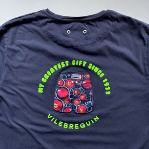 VILEBREQUIN Puffer Fish Patch Shorts T Shirt Mens‎ XL Turtle Embroidery Blue Tee